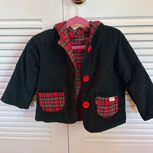 Designer red and green check English corduroy coat